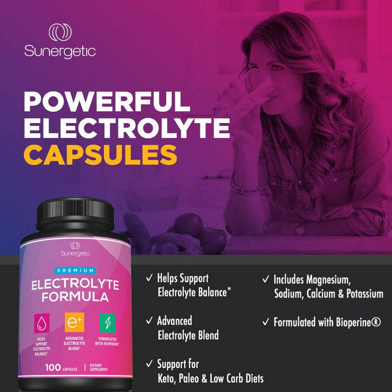 Premium Electrolyte Capsules – Support for Keto, Low Carb, Rehydration & Recovery - Electrolyte Replacement Tablets – Includes Electrolyte Salts, Magnesium, Sodium, Potassium – 100 Capsules - BeesActive Australia