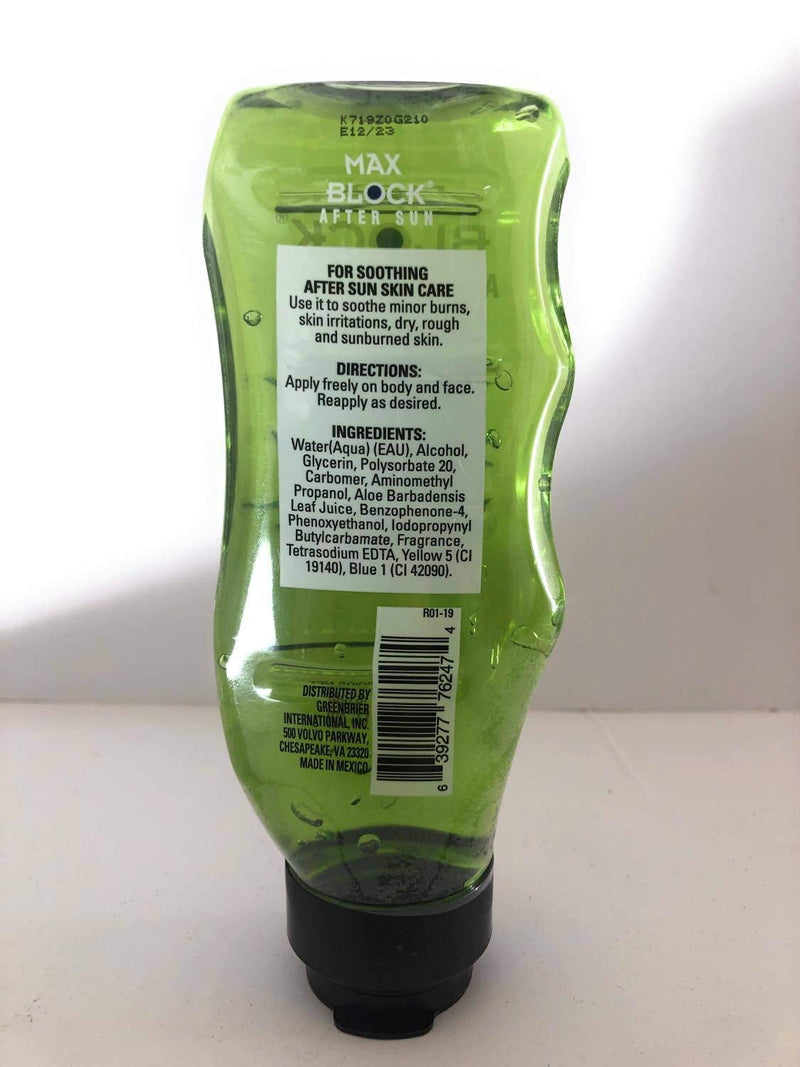 Aloe Vera Gel - Soothing Gel for Sunburn Relief- Use With Alcohol for Hand Sanitizer - Alovera Gel for Skin Moisturizer - Travel Size Alo Vera Gel 9.7 oz - By Max Block After Sun aloe vera gel - BeesActive Australia