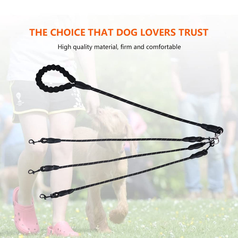 Dual Dog Leash,Comfortable Double Dog Leash with Reflective,360 Swivel No Tangle Dual/Three Dog Training Leash,for Large Medium Small Dogs Three Leashes Black - BeesActive Australia