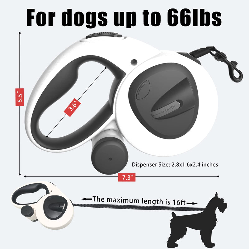 HCY&WLD Upgrade 4-in-1 Retractable Dog Leash with Light and Dispenser and Poop Bags, 16ft Heavy Duty Dog Leash with Anti-Slip Handle for Dogs, 360° Tangle-Free, One Button Brake & Lock Medium - BeesActive Australia
