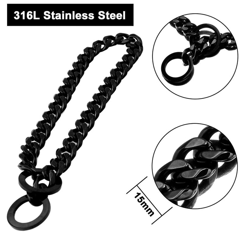 W&W Lifetime Durable Dog Walking Collar 15mm/10mm Black Strong Stainless Steel Cuban Link Chain Collar for Small Medium Large Dogs 20 Inch - BeesActive Australia