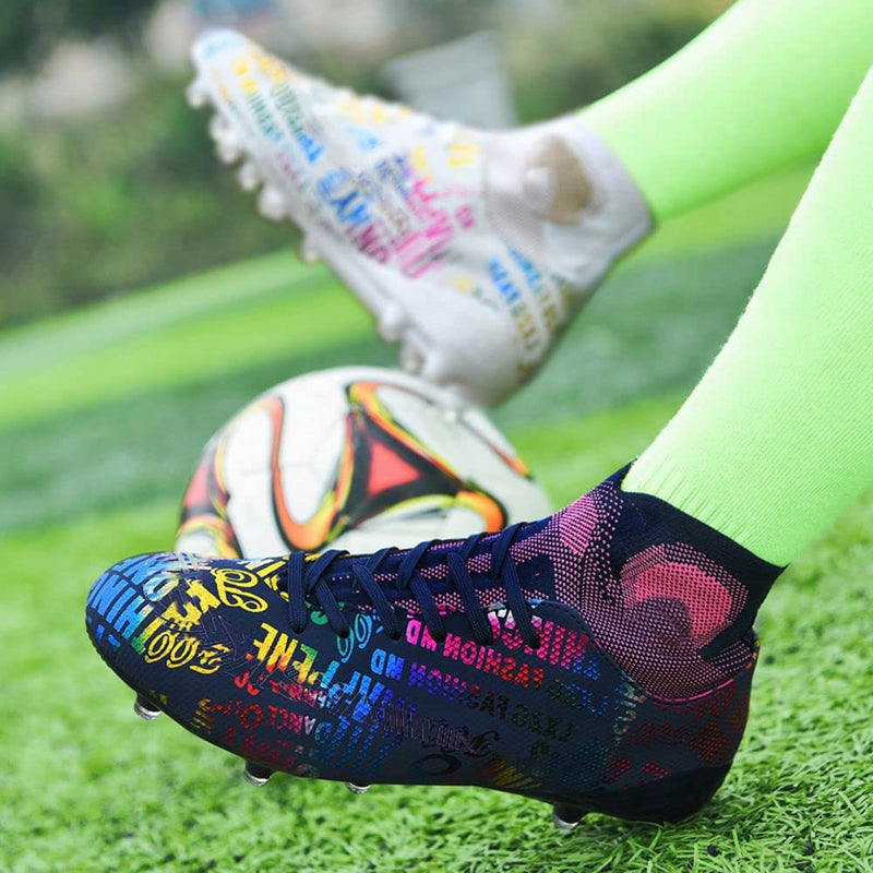 MAUGELY Men's Cleats Firm Ground Soccer Shoes Athletic Lightweight Running Outdoor Turf Comfortable Training Football Shoes 6 Women/5 Men White and Black - BeesActive Australia