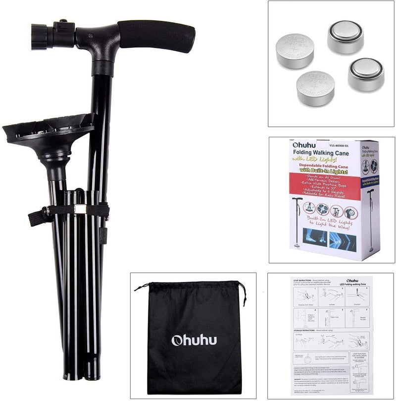 Walking Stick, Ohuhu LED Folding Walking Cane Walking Stick With Adjustable LED Lights Carrying Bag For Men/Women - BeesActive Australia
