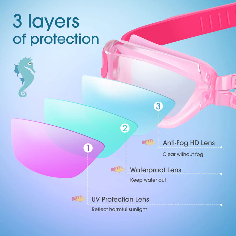 Vatefery Kids Swim Goggles 2 Packs Swimming goggles for kids Ages 6-14 Children Girls and Boys A.pink&purple - BeesActive Australia