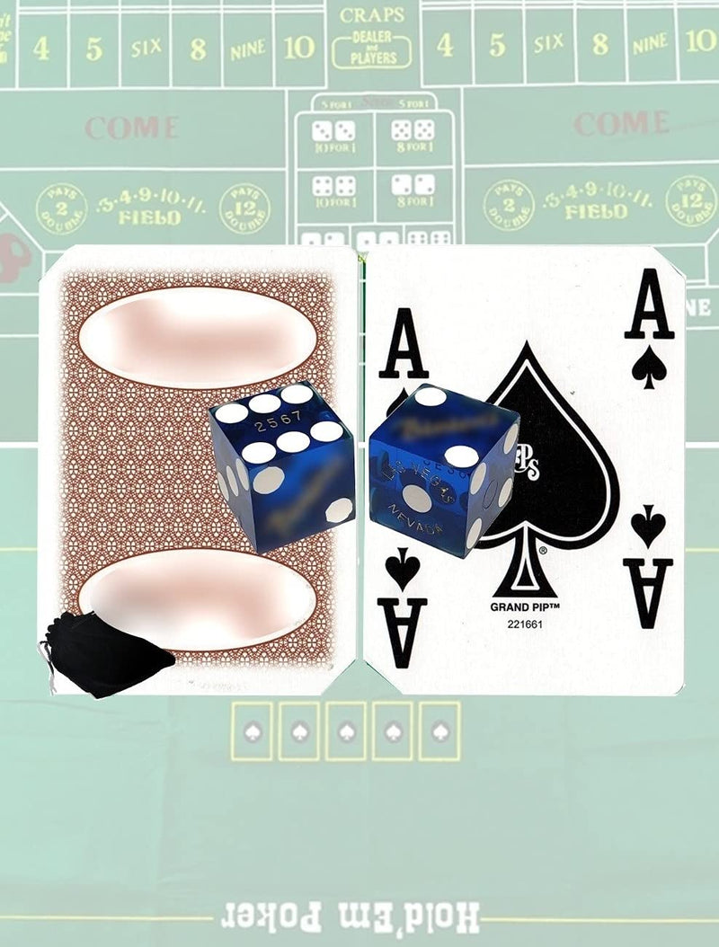 Cyber-Deals Authentic Las Vegas Casino Playing Cards and Nevada Casino Craps Dice, Randomly Bundled in Black Velvet Storage Pouch 3pc Bundle: 1pr Dice, 1 Deck, 1 Pouch - BeesActive Australia