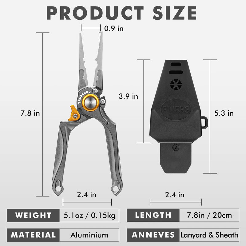 TRUSCEND Fishing Pliers, Upgraded Muti-Function Fishing Gear, Hook Remover Split Ring Tungsten Cutters, Resistant Harshest Salt & Freshwater Fishing Tools, with Lanyard & Sheath, Fishing Gifts for Men A-Aero aluminum - BeesActive Australia