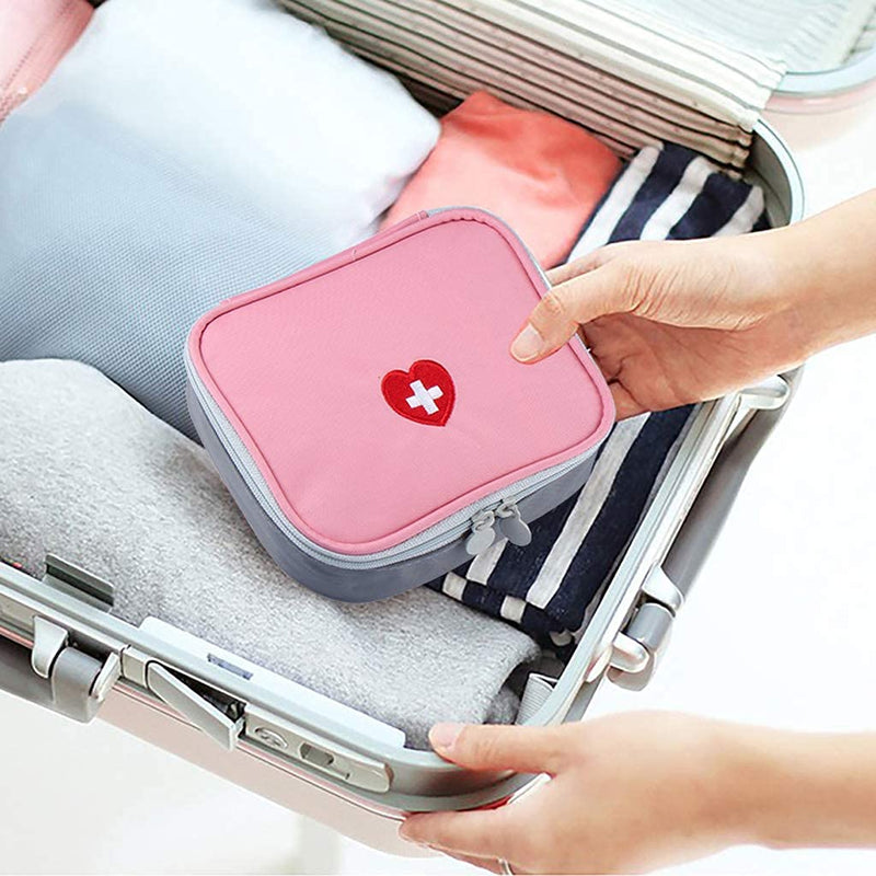SwirlColor Mini First Aid Pouch Portable Pill Organiser Easy Carry Empty Medicine Container with Multi-Pocket for Travel 5.1*3.9*1.57inch Pink - BeesActive Australia