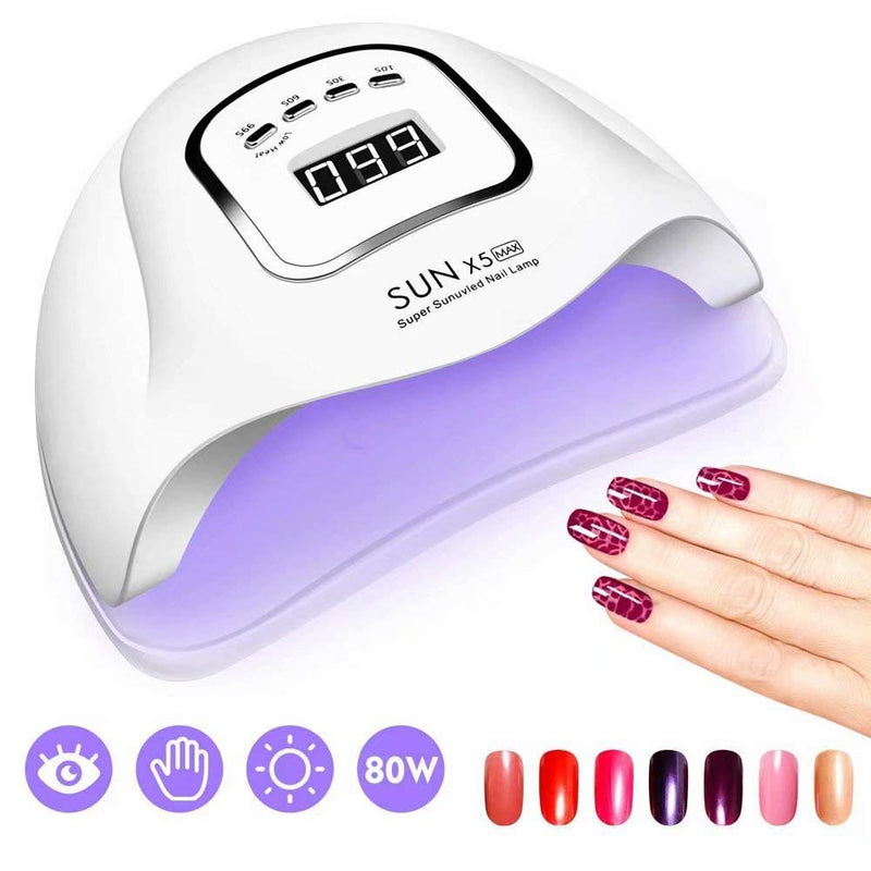 UV Gel Nail Lamp,150W UV Nail Dryer LED Light for Gel Polish-4 Timers Professional Nail Art Accessories,Curing Gel Toe Nails,White,1PK - BeesActive Australia