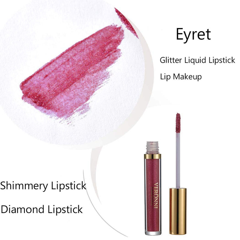 Eyret Diamond Glitter Liquid Lipstick Velvet Colorful Lip Gloss Matte Metals Waterproof Lip Glaze Professional Beauty Makeup Lipsticks for Women and Girls (Purple2#) Purple2# - BeesActive Australia