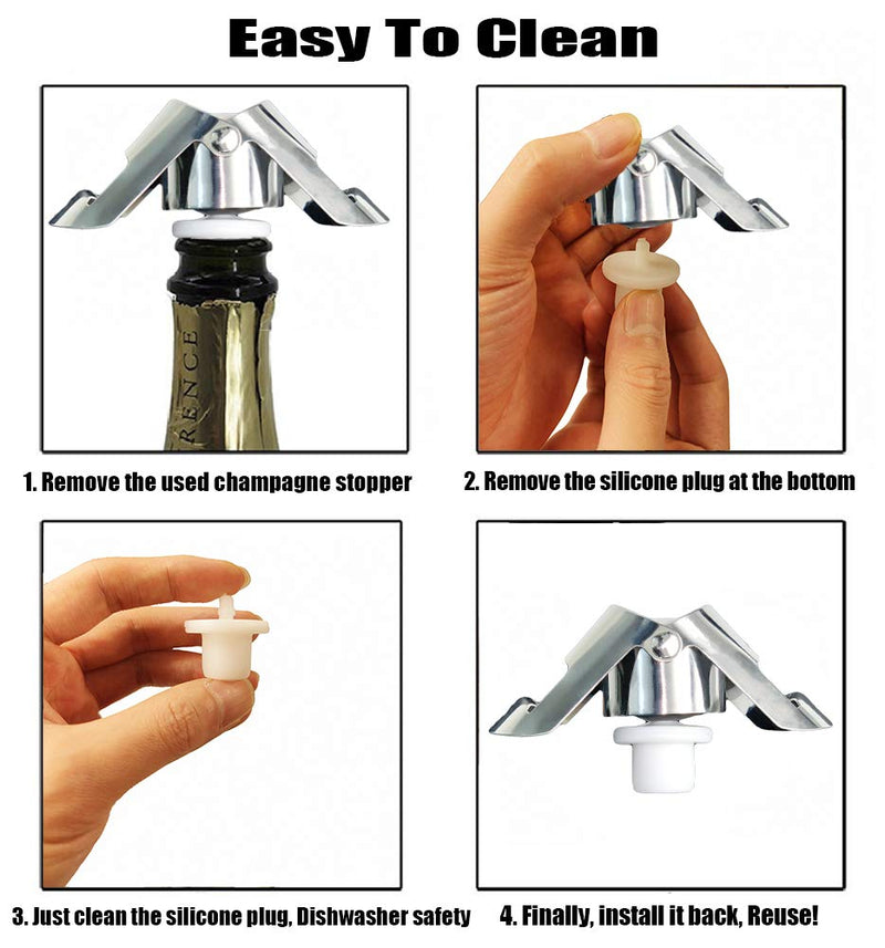 Champagne Sealer Stopper, BGMAX 3 Pack Stainless Steel Sparkling Wine Bottle Plug Sealer Set with a Longer Sealing Plug, Gifts Accessories for Champagne - BeesActive Australia