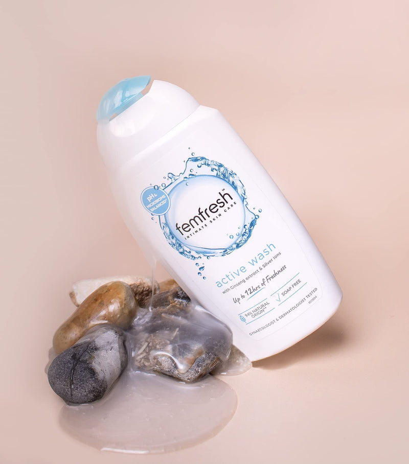 Femfresh Ultimate Care Active Vaginal Wash - Intimate Feminine Hygiene Shower & Bath Gel Cleanser - pH Balanced, Soap Free, Fragrance Free Gel Formula with 12-hour Sweat Protection - 250ml 250 ml (Pack of 1) - BeesActive Australia