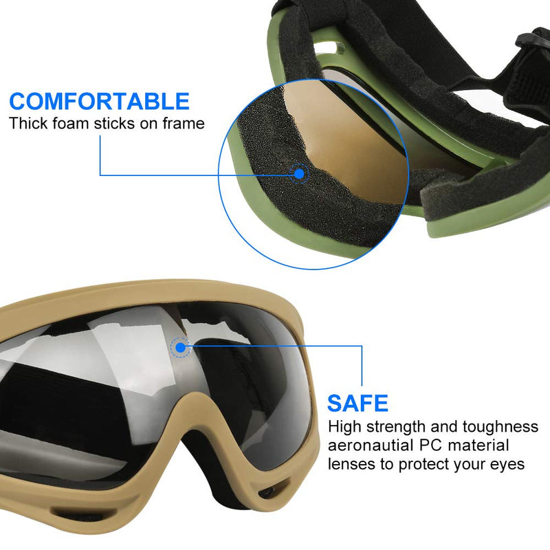 ELECOOL Ski Goggles 2 Packs, Multicolor Lenses Snow Goggles with Wind Dust UV 400 Protection for Women Men Kids Girls Boys Winter Snowboard Snowmobile Skiing Army Green/Khaki - BeesActive Australia