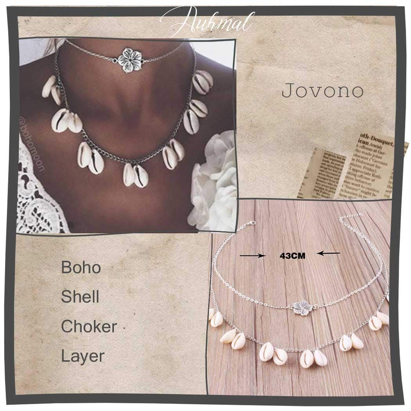 Jovono Boho Shell Pendant Necklaces Multilayered Rose Choker Necklace Chain Jewelry for Women and Girls (Silver) - BeesActive Australia