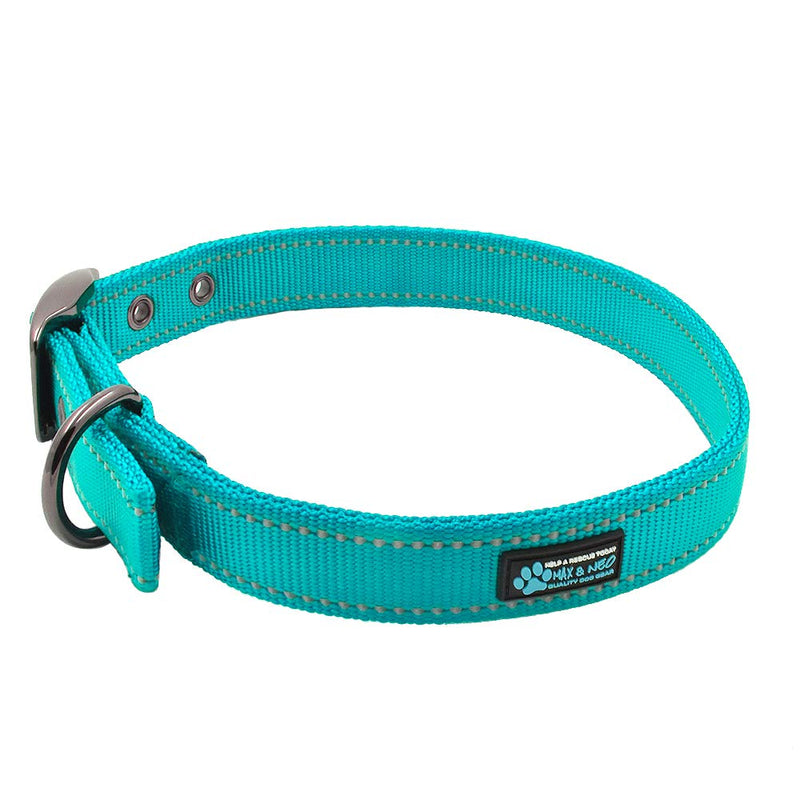 Max and Neo MAX Reflective Metal Buckle Dog Collar - We Donate a Collar to a Dog Rescue for Every Collar Sold Small TEAL - BeesActive Australia