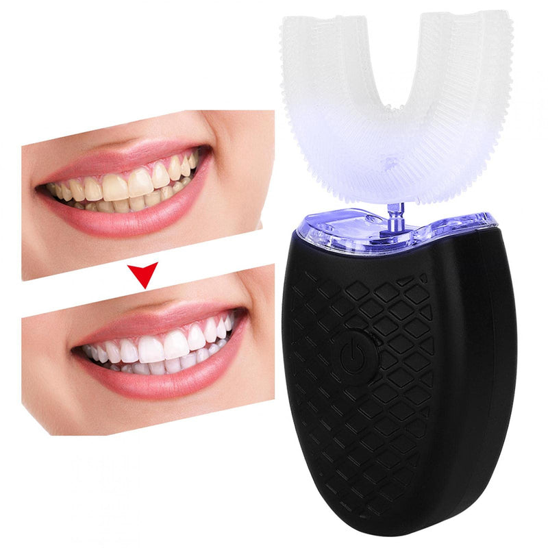 U Shaped Toothbrush, U-Shaped Electric Sonic Toothbrush for Adults, Four Levels of Deep Cleaning are Optional Automatic Cleaning Toothbrush Oral Care Tool(Black) Black - BeesActive Australia