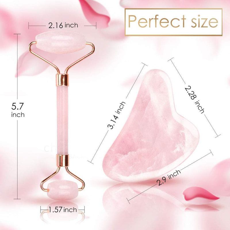 MJartoria Jade Roller and Gua Sha Tools Set, Face Roller Skin Care, Facial Roller Rose Quartz Beauty Massager, Jade Roller for Face, Eyes, Neck, Body Muscle Birthday Gifts for Women Pink-roller+guasha-2pcs - BeesActive Australia