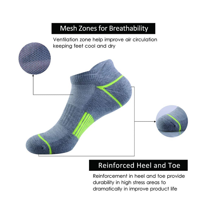 [AUSTRALIA] - JOYNÉE Mens Athletic Low Cut Ankle Tab Socks 6 Pack Cushioned Breathable for Running Light Grey (6 Pairs) 