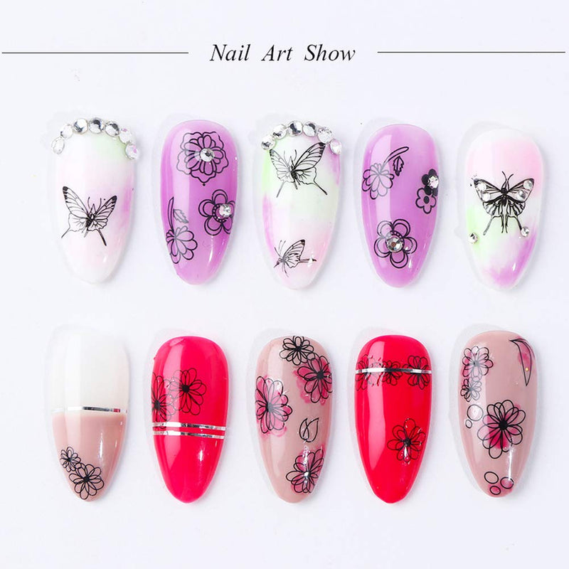 40 Sheets Butterfly Nail Art Stickers Black Butterflies Flower Plant Nail Decal Art Decoration Water Transfer Nail Accessories for Women Nail Art Manicure Transfer Tips Nail Art DIY - BeesActive Australia