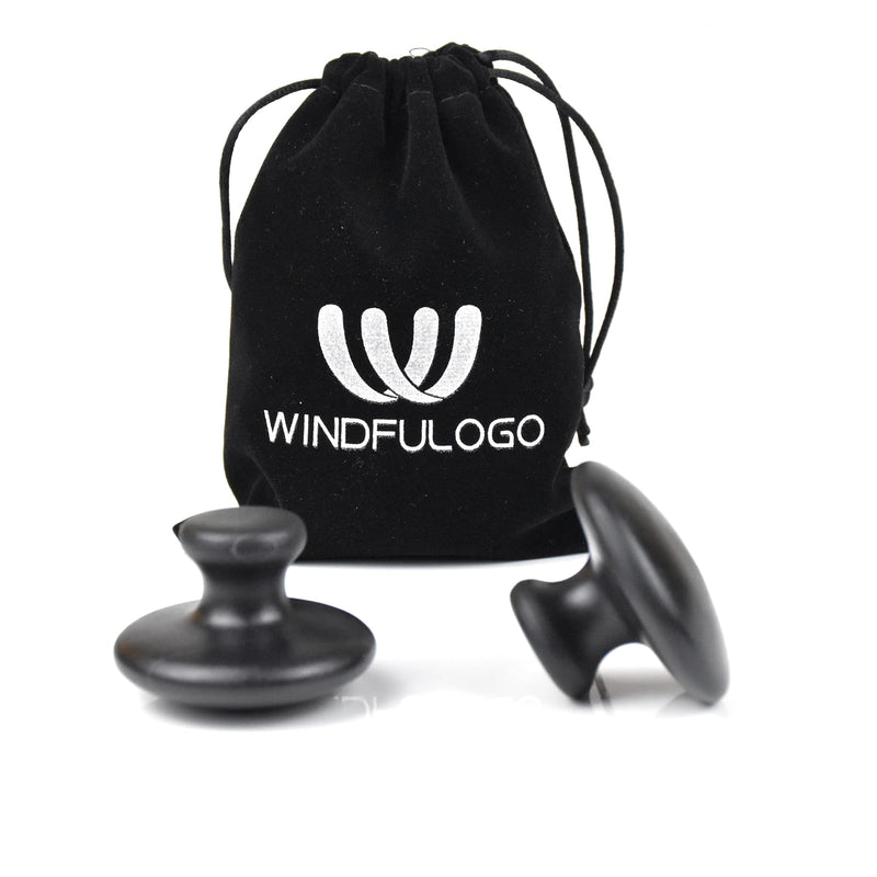 Windfulogo 2 Pcs Mushroom Shaped Massage Stones Warmer Natural Lava Basalt Hot Rock Guasha Tools for Face Body for Spa, Massage Therapy Black - BeesActive Australia