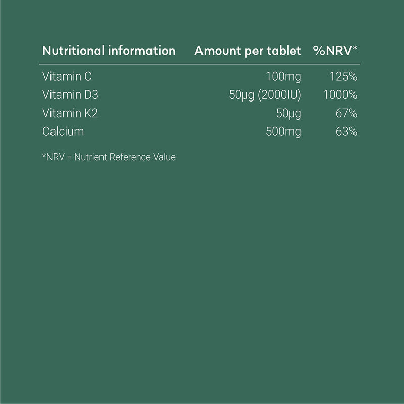 Calcium Carbonate and Vitamin D Tablets with Vitamin C and Vitamin K2 for Bones and Joints - High Strength Supplement for Men and Women - BeesActive Australia