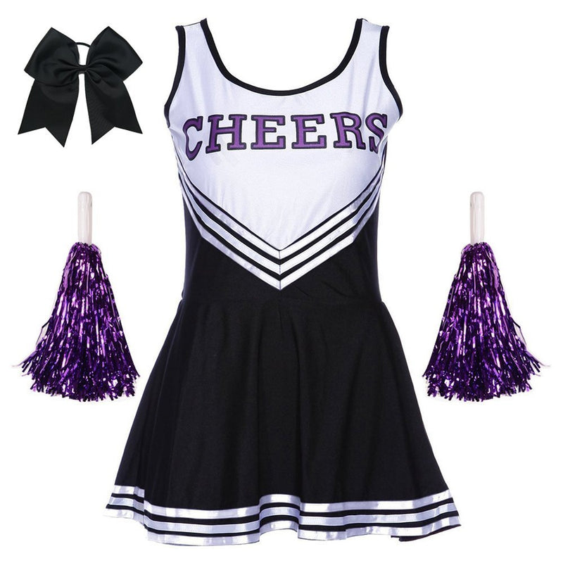 [AUSTRALIA] - Ladies Sexy Varsity High School Cheer Girl Sexy Cheerleader Costume Uniform Halloween Fancy Dress Costume Small Black 