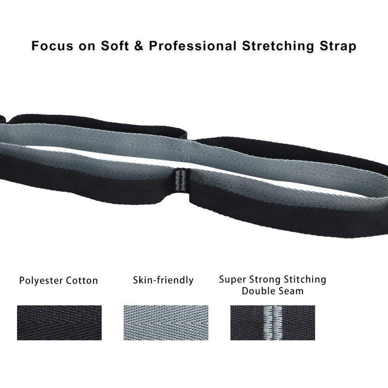 A AZURELIFE Premium Durable Cotton Stretch Strap with Loops, Non-Elastic Yoga Strap for Stretching, Multi-Loop Fitness Stretch Band for Physical Therapy, Yoga, Pilates&Dance Black-10 loops - BeesActive Australia