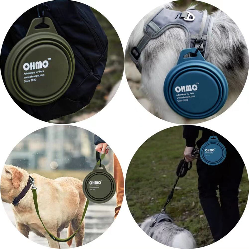 OHMO Large Collapsible Dog Bowl 30.4oz/900ml, Portable Travel Dog Bowl Water Food Silicone Bowl Premium Pet Feeding Bowl for Outdoor Camping Hiking with Hook Camouflage Green - BeesActive Australia