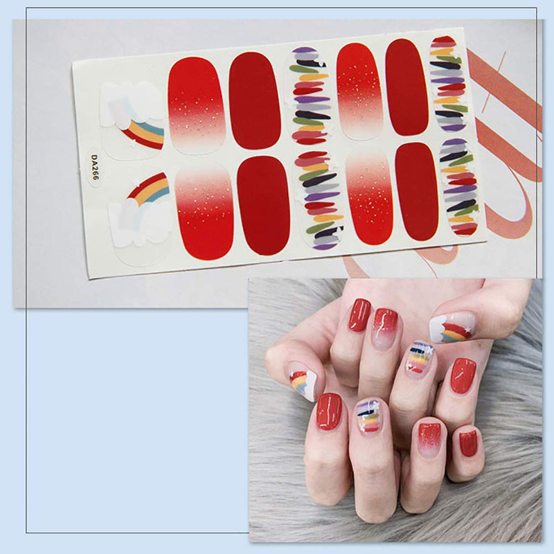 SILPECWEE 6 Sheets Rainbow Nail Polish Stickers Strips Set and 1Pc Nail File Flower Adhesive Nail Art Wraps Decals Tips Manicure Decoration No5 - BeesActive Australia