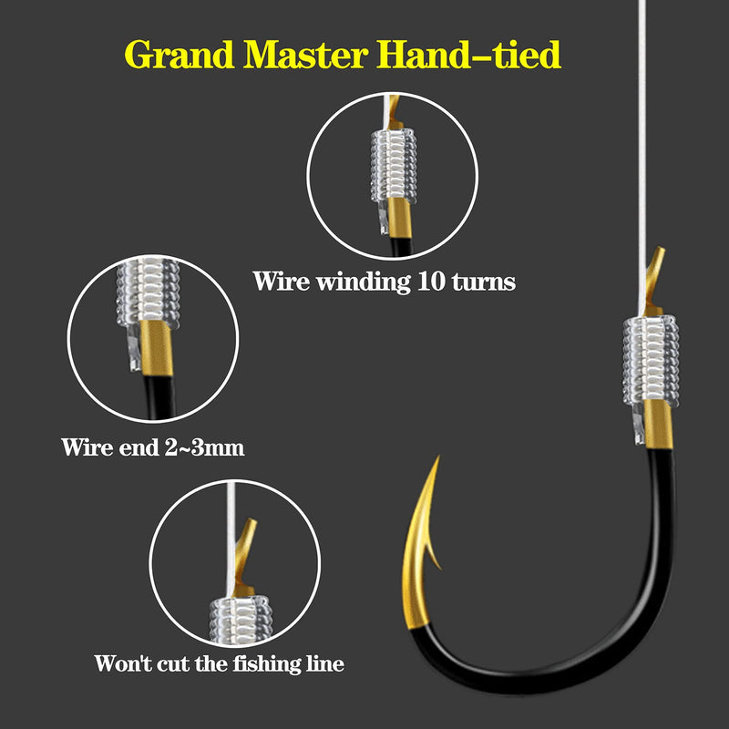 LNOJENR Fishing Hooks with Line, Strong Sharp Double Hook Rigs with Barbs, Pre Tied Fish Hooks Already Tied‑in Fishing Wire/Leader, Black Gold Fish Hook for Freshwater/Seawater (20 PCS), Medium, D10 - BeesActive Australia