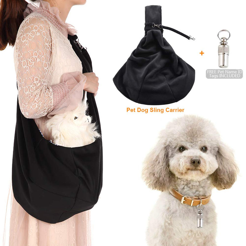 Lynkaye Pet Dog Sling Carrier Small Dog Cat Travel Bag Adjustable Strap Hands Free Pet Puppy Papoose Bag with Stainless Steel Pet Name Identification Barrel Tube Collar ID Tags Black(up to 12 lbs) - BeesActive Australia