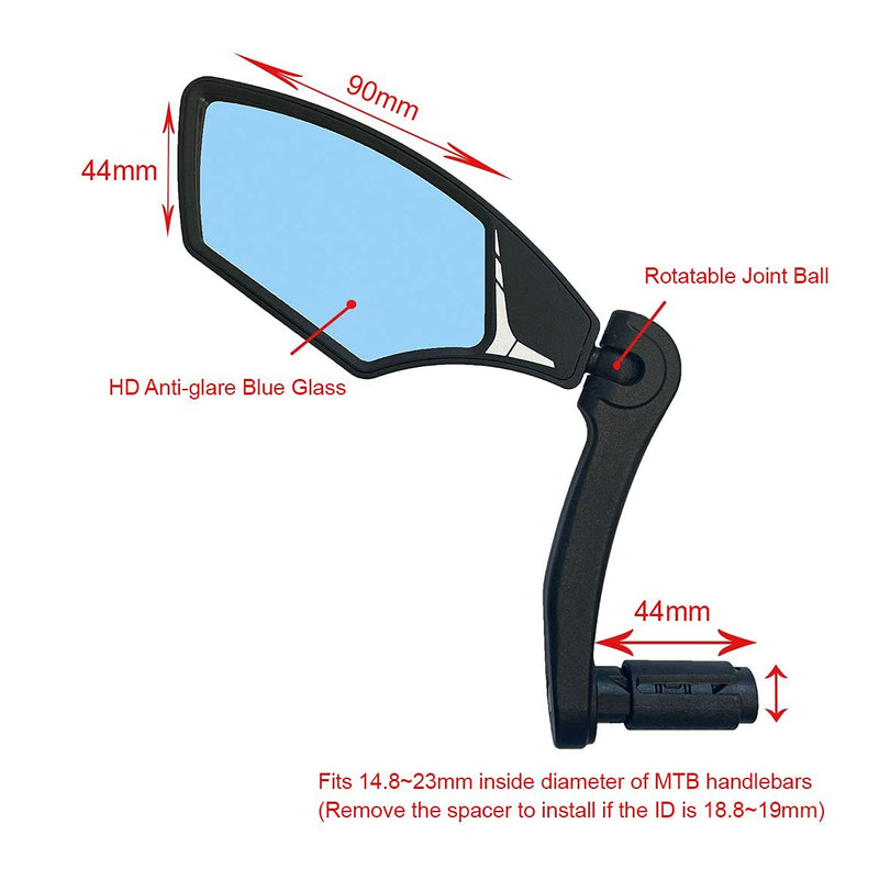 Hafny NEW Bar End Bike Mirror, HD Automotive Grade Glass Lens, Shatterproof, Adjustable Cycle Mirror, E-Bike Mirrors, HF-M900LB-FR04 Anti-glare Blue Left - BeesActive Australia