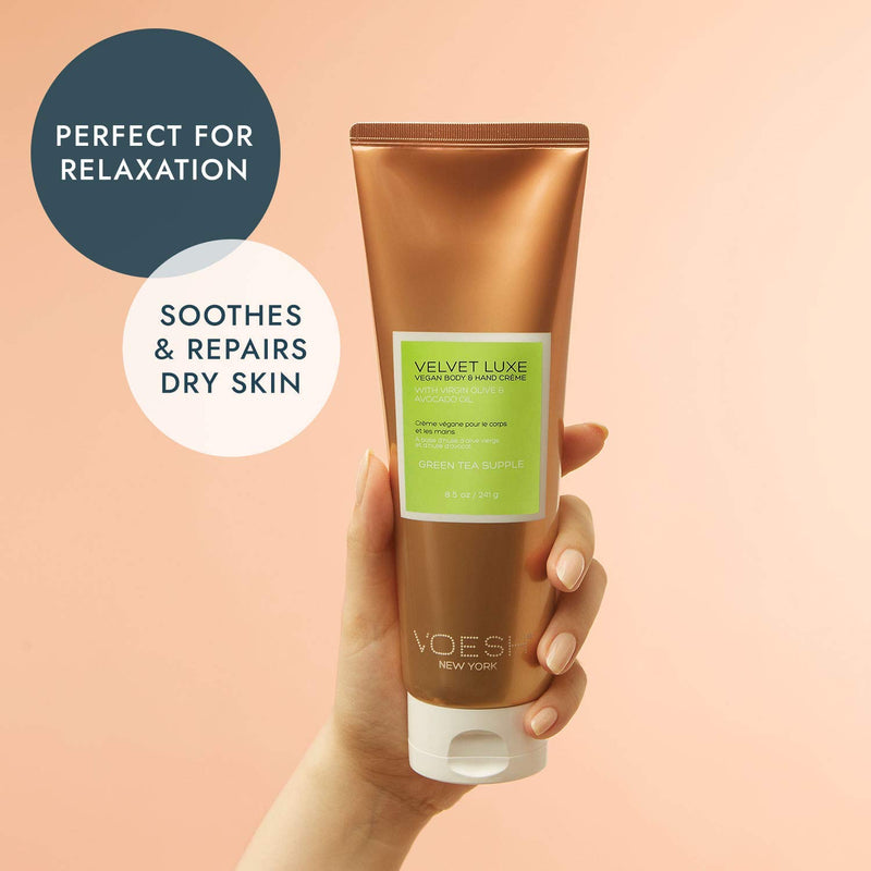 VOESH Velvet Luxe Vegan Hand and Body Lotion Scented Body Lotion - Aromatherapy Lotion - Luxe Lotion for Dry Skin - Moisturizing Hand Cream - Travel Size Lotion 8.5oz (Green Tea) Green Tea - BeesActive Australia