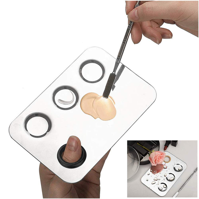 Cosmetic Palette with Mini Ring Palette and Spatula Set Tool 3-Wells Stainless Steel Mixing Makeup Palette Women Cosmetic Palette for Makeup Nail Art Accessories Pack of 3 - BeesActive Australia