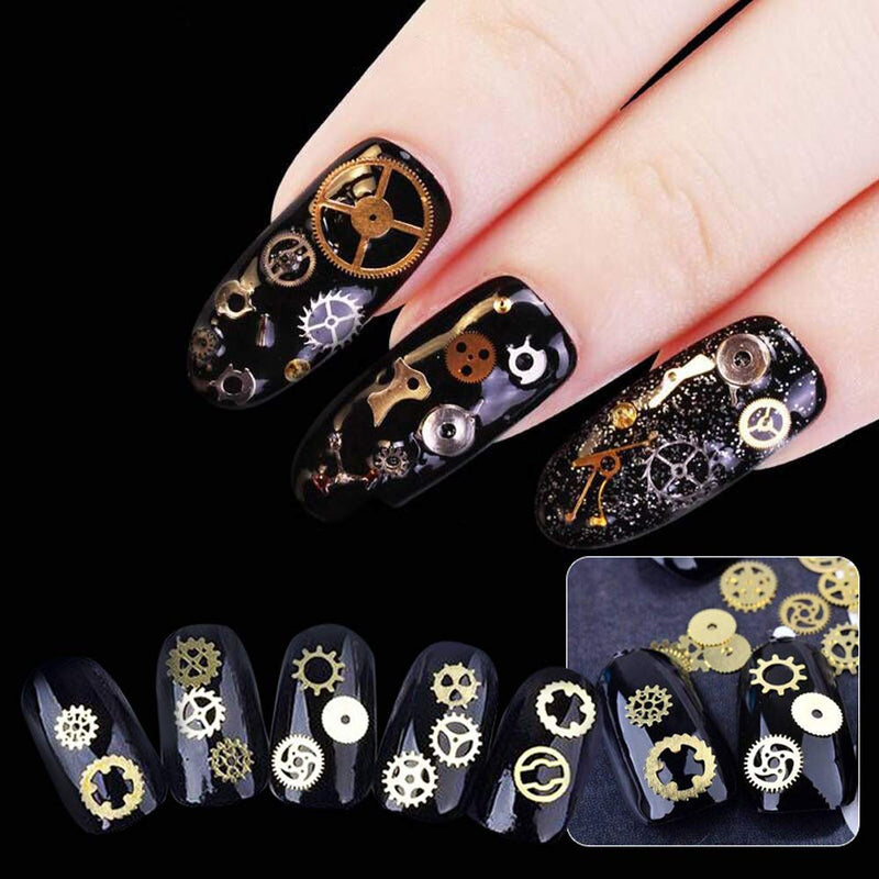 ORIONE 1 Pack Watch Gear Punk Steampunk Nail Decorations Ultra Thin Wheel Gear 3D Nail Decoration Steam Punk Metal Nail Art Decoration - BeesActive Australia