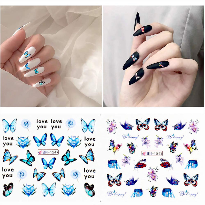 ACEDICHY Butterfly Nail Art Stickers Water Transfer Nail Decals for Acrylic Nails Decoration Flowers Butterfly Design Nail Art Manicure Tips Accessories DIY Nail Supplies(12 Pcs) - BeesActive Australia