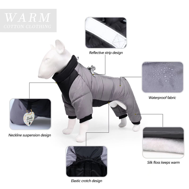 Beirui Waterproof Small Dog Coats for Puppy - Windproof Warm Full Body Coat for Small Dogs - Quality Puppy Winter Clothes Reflective Outdoor Snow Jacket XL:Chest 17",Back 14"(fit 7-14 lbs) Gray - BeesActive Australia