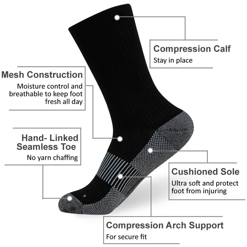 [AUSTRALIA] - Copper Socks, FOOTPLUS Unisex Cushioned Sole Arch Support Athletic Ankle/ Crew Performance Running Hiking Socks 01# 6 Pairs- Black Crew Large-X-Large 