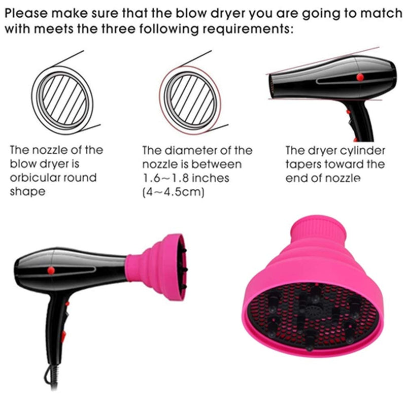 Hair Diffuser Hair Dryer Travel Collapsible Hair Dryer Portable Diffuser Curly Hair Airflow Attachment for Salon or Home Use (rose red) - BeesActive Australia