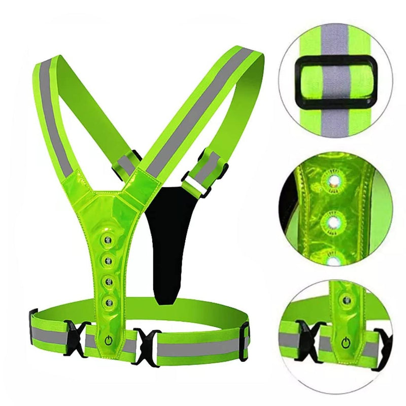 LED Reflective Vest Gear/Running Biking Cycling Reflective Night Vest Green/6 Hours use time/USB Rechargeable/Adjustable Fit/LED Reflective Safety Vest for Men Women and Kids (GREEN) - BeesActive Australia