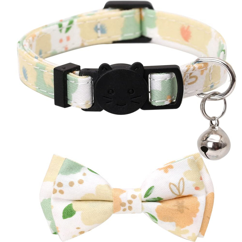 Lamphyface 2 Pack/Set Cat Collar Breakaway with Cute Bow Tie and Bell Plaid Flower for Kitty Adjustable Safety Green - BeesActive Australia
