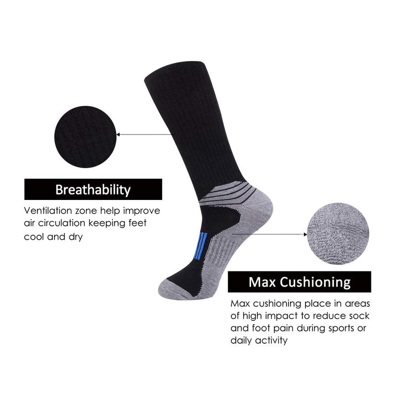 JOYNÉE Mens Athletic Performance Crew Socks for Running and Training 6 Pack Black(6 Pairs) - BeesActive Australia