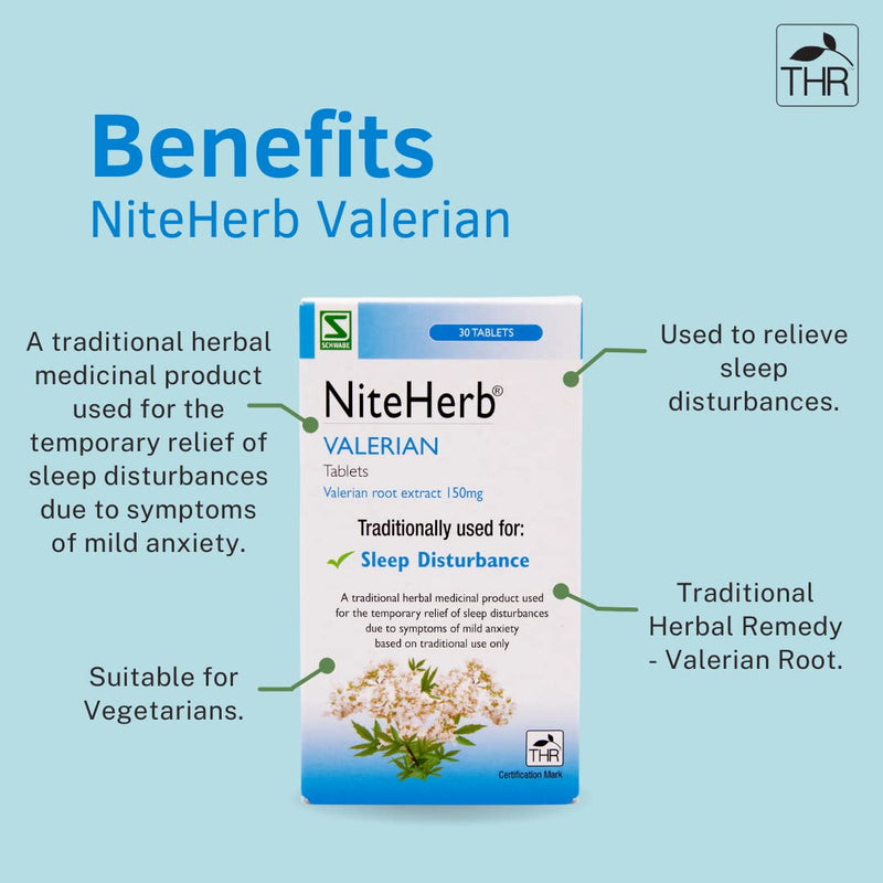 Schwabe Pharma - Niteherb - Valerian Root Extract 150mg - Traditionally used for Sleep Disturbances - Traditional Herbal Medicinal Product - 30 Tablets - BeesActive Australia
