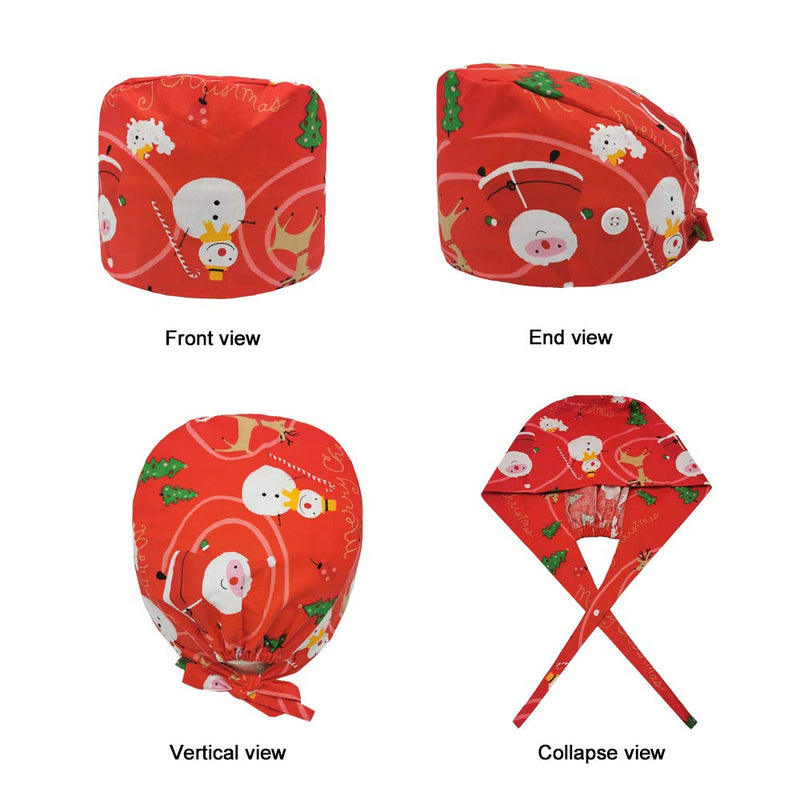 Cute Printed Working Cap with Button and Sweatband Adjustable Bouffant Hats for Women Men （3 Pcs Red - BeesActive Australia