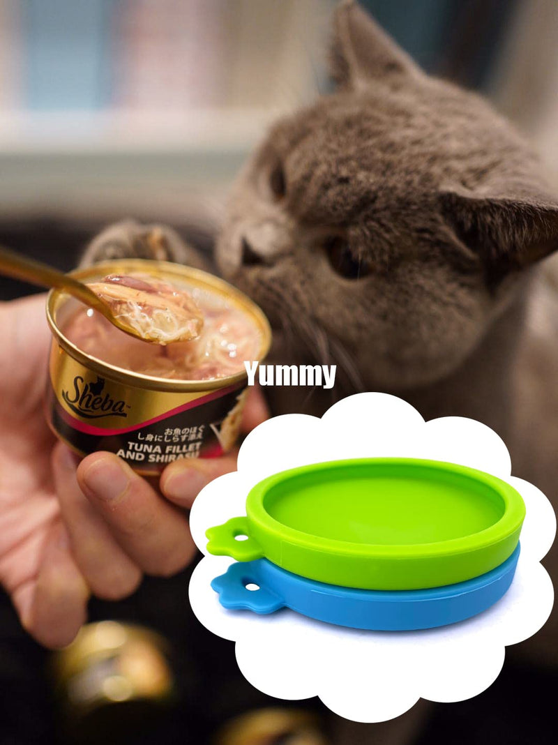 COMTIM Small Size Cat Food Can Lids, 2 Pack Silicone Cat Food Can Lids Covers for Small Cans 3 oz 2.5 oz Blue / Green - BeesActive Australia
