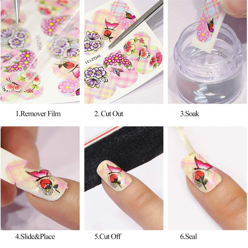 Butterfly Nail Art Decals Stickers Nail Accessories Decorations Nail Supplies Nail Art Stickers for Women Girls Butterfly Flower Stickers Water Transfer Decals Manicure 12 Sheets - BeesActive Australia
