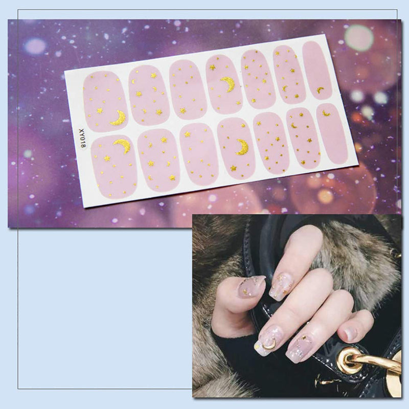 WOKOTO 6 Sheets Full Wraps Nail Polish Decals With 1Pcs Nail File Gradient Glittery Adhesive Nail Art Stickers strips Manicure Kits - BeesActive Australia