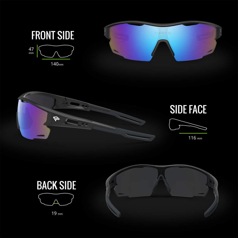 TOREGE Polarized Sports Sunglasses for Men Women Running Fishing Cycling Driving Glasses TR21 Bright Black&black&blue Revo Lens - BeesActive Australia