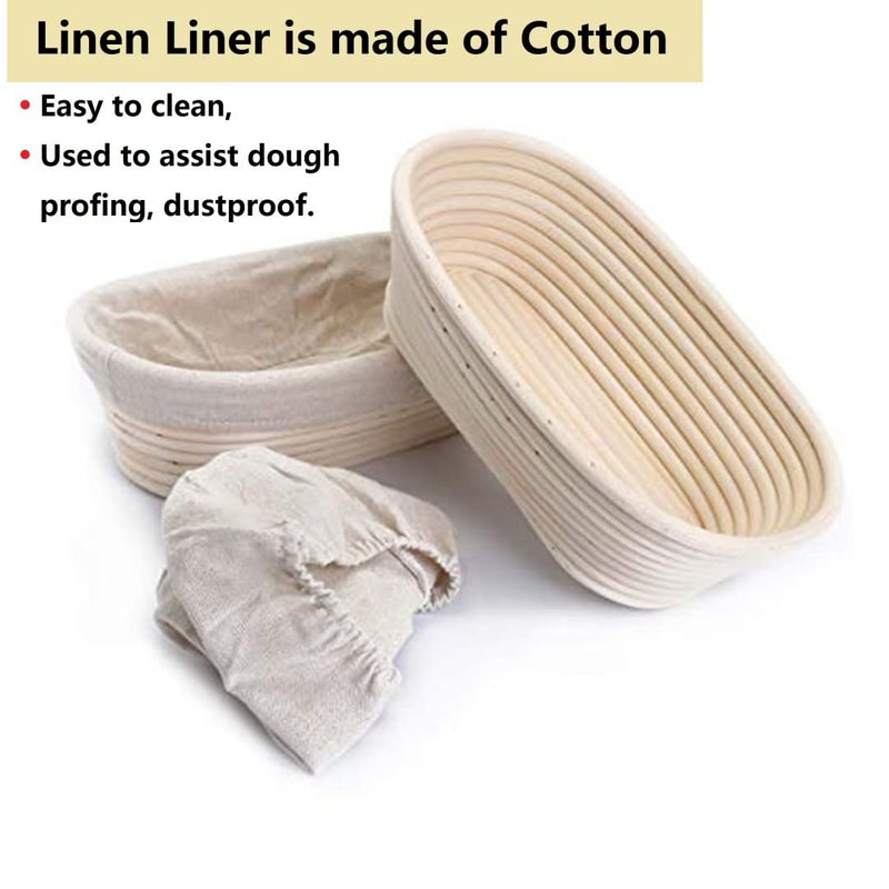 2 Pack 10 Inch Oval Bread Proofing Basket,Banneton Basket Bread Baking Bowl with Linen Liner Cloth, for Professional & Home Bakers Baking 10 inches Oval 2 pack - BeesActive Australia