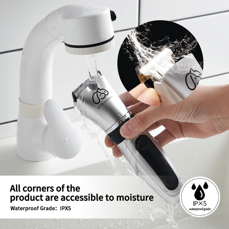 Pet Clippers Professional Dog Grooming kit Adjustable Low Noise High Power Rechargeable Cordless Pet Grooming Tools , Hair Trimmers for Dogs and Cats, Washable（IPX5), with LED Display. Frosted Silver - BeesActive Australia