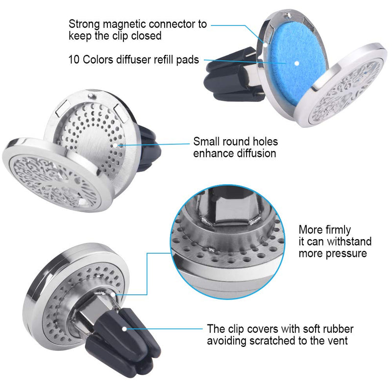Vicloon Car Aromatherapy Essential Oil Diffuser，Car Air Freshener Vent Clip Locket 2 Feet Clip and 10 Refill Felt Pads，Car Aromatherapy Diffuser Locket Car Oil Diffuser for Car, Office or Other Places B - BeesActive Australia
